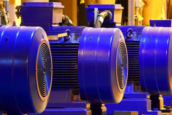 عکس سه موتور الکتریکی آبی در یک ردیف از نمای بغل