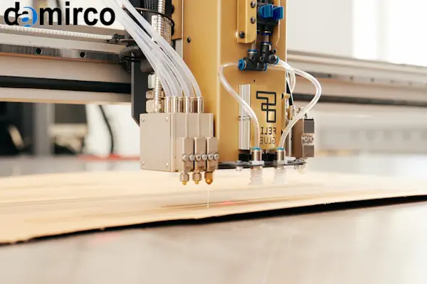 تصویر یک دستگاه چسب هات ملت صنعتی در حال کار در یک خط تولید