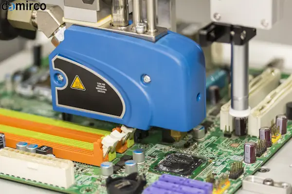 مجموعه‌ای از قطعات یدکی ضروری برای دستگاه چسب هات ملت شامل نازل، فیلتر و هیتر روی یک سطح صنعتی