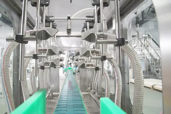 تکنسین در حال انجام تعمیر و نگهداری دستگاه خشک کن بطری در یک خط تولید صنعتی.