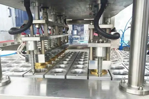 دستگاه ترموفیل سیل در حال بسته بندی ظروف لبنیات
