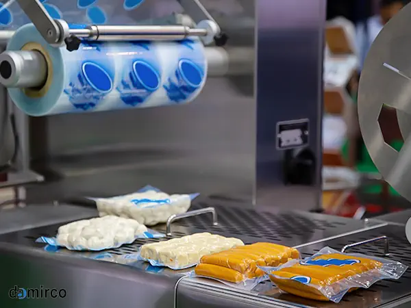 نمای نزدیک از قطعات مکانیکی و الکترونیکی یک دستگاه بسته بندی پیلو پک صنعتی