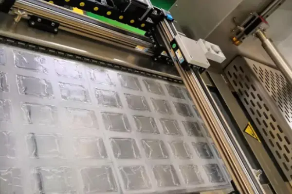 یک خط تولید مجهز به دستگاه ترموفیل سیل در حال بسته بندی ظروف لبنی