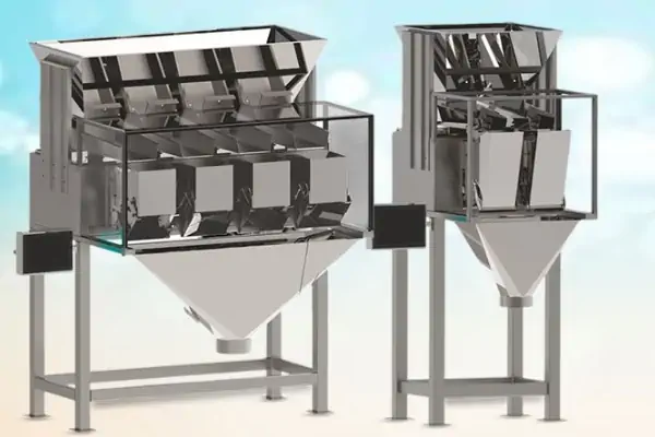 تصویر مقایسه‌ای از دستگاه بسته بندی دو توزین و چهار توزین در یک کارخانه مواد غذایی