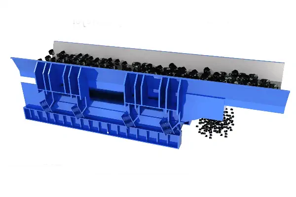 تصویر یک انتقال دهنده ویبره صنعتی در حال جابجایی مواد فله