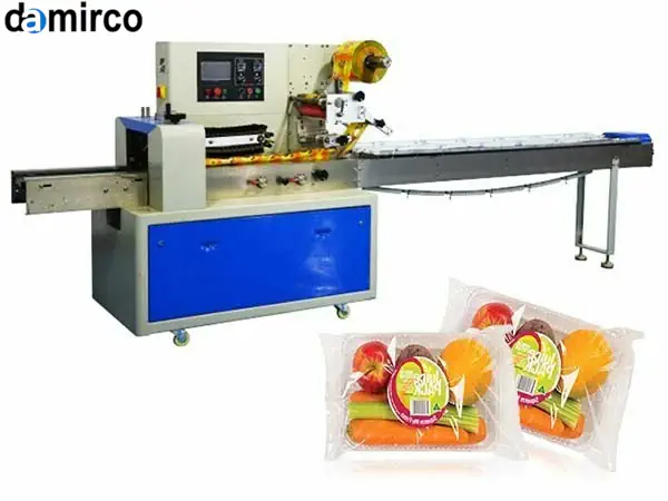 نمایی از سه نوع دستگاه بسته بندی پیلو پک مکانیکی، پنوماتیک و سروو موتور در یک خط تولید صنعتی.