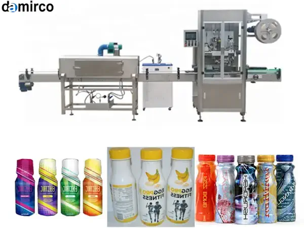 دستگاه لیبل شیرینگ سفارشی در حال کار در یک خط تولید صنعتی