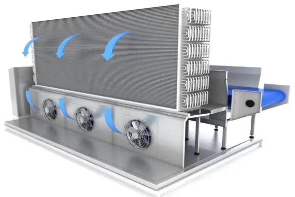 نمایی از خط تولید مجهز به تونل انجماد سریع IQF برای منجمد کردن محصولات غذایی به صورت فردی