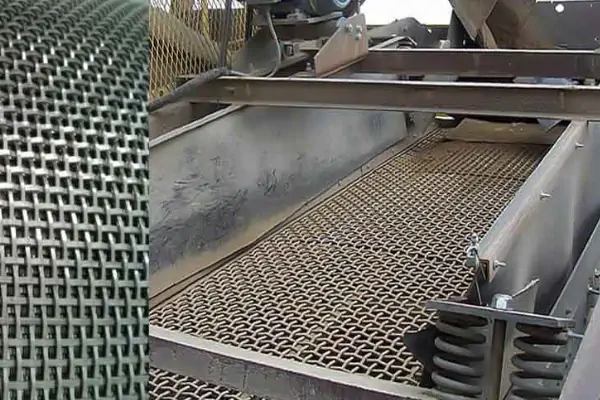 تصویر یک دستگاه انتقال دهنده ویبره توری صنعتی در حال جداسازی مواد
