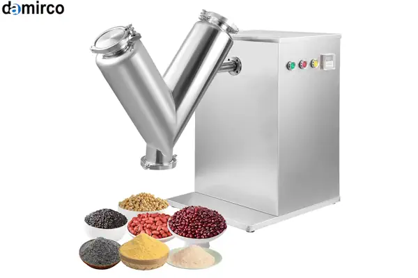 تصویر مقایسه‌ای از یک میکسر پودر افقی و یک میکسر پودر عمودی در یک محیط صنعتی