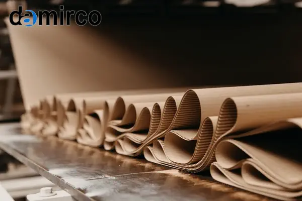 تصویری از یک دستگاه کارتن فورمینگ در حال کار در یک خط تولید صنعتی