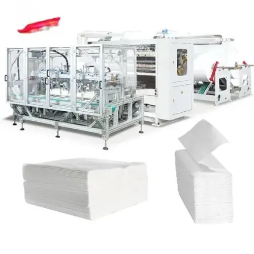 عکس دستگاه تولید دستمال کاغذی سفید همراه با دستمال کاغذی